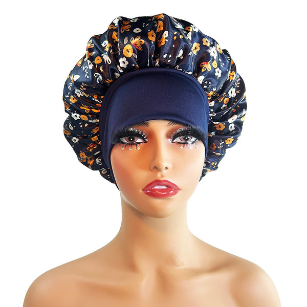 Wide-brimmed Satin Printing Nightcap Beauty Shower Cap Stretch