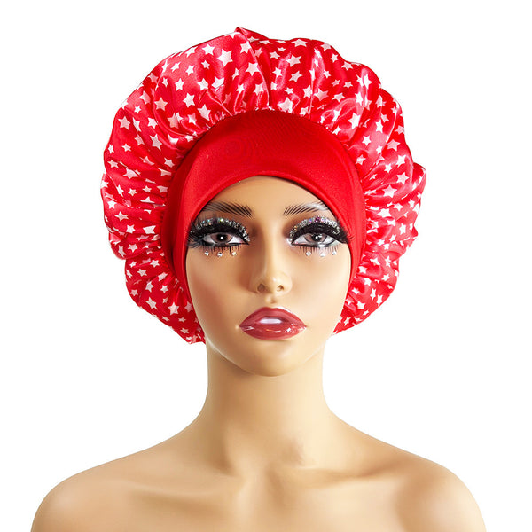 Wide-brimmed Satin Printing Nightcap Beauty Shower Cap Stretch