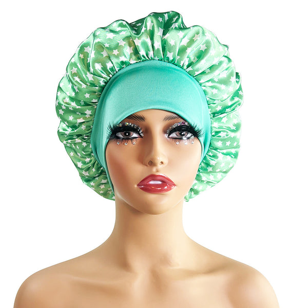 Wide-brimmed Satin Printing Nightcap Beauty Shower Cap Stretch