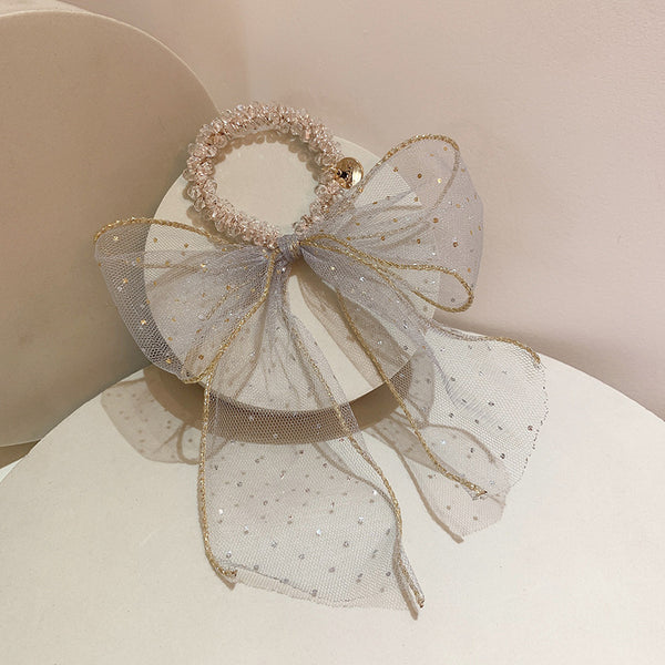 Clear Starry Sequin Gauze Bow Streamer Hair Tie Rope