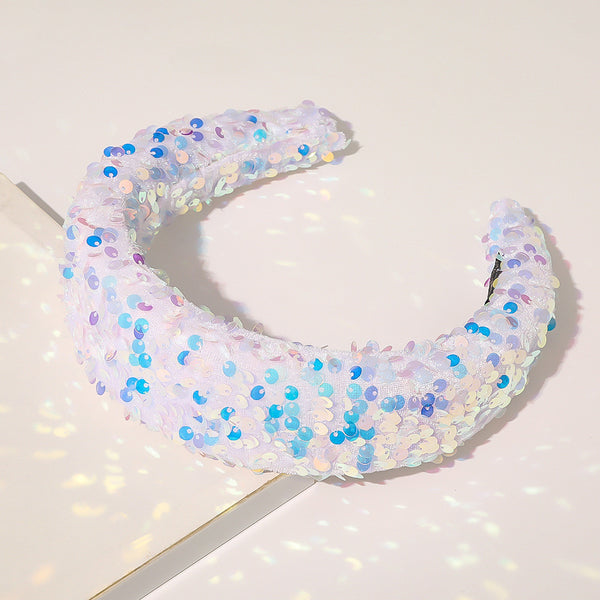 Qiyue Cross Border Amazon Fish Scales Sequins Sponge Hair Band Ball Show Fashion Wide Edge Headband Hair Accessories For Women