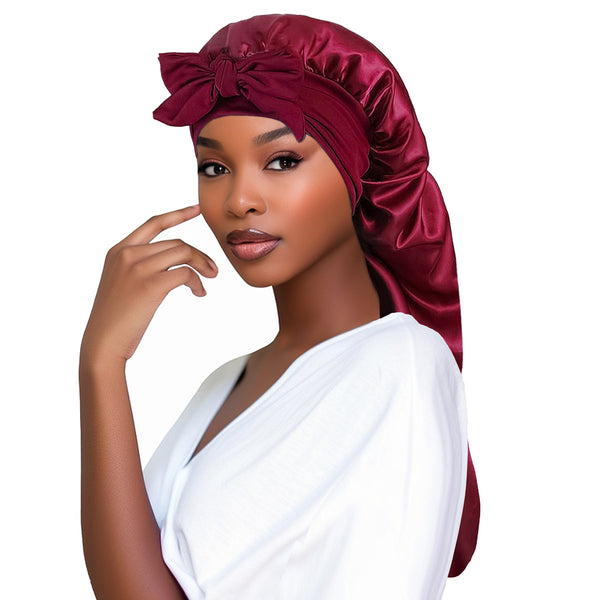 Bow Long Tail Nightcap High Elastic Women's Satin Toupee Long Ribbon Shower Cap