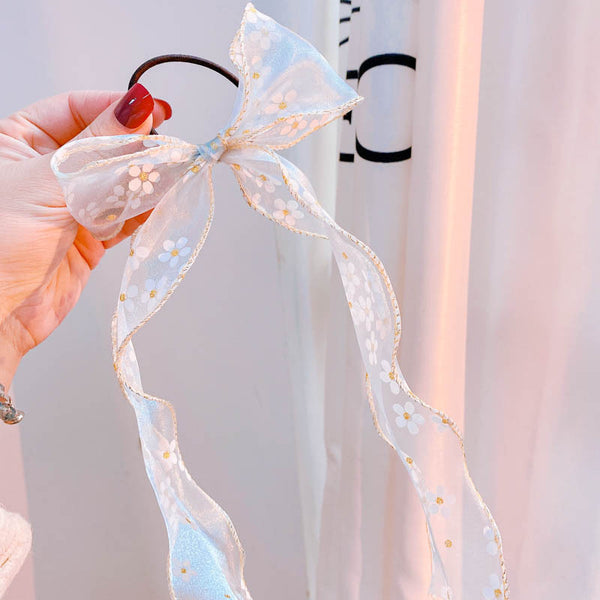 New Flower Net Yarn Bow Hair Tie