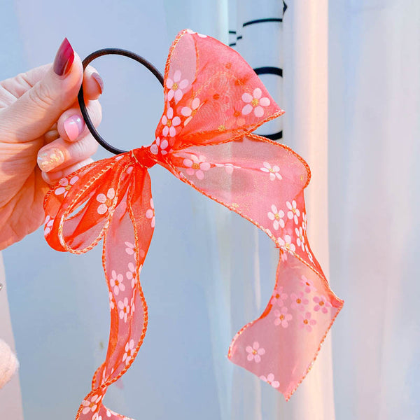 New Flower Net Yarn Bow Hair Tie