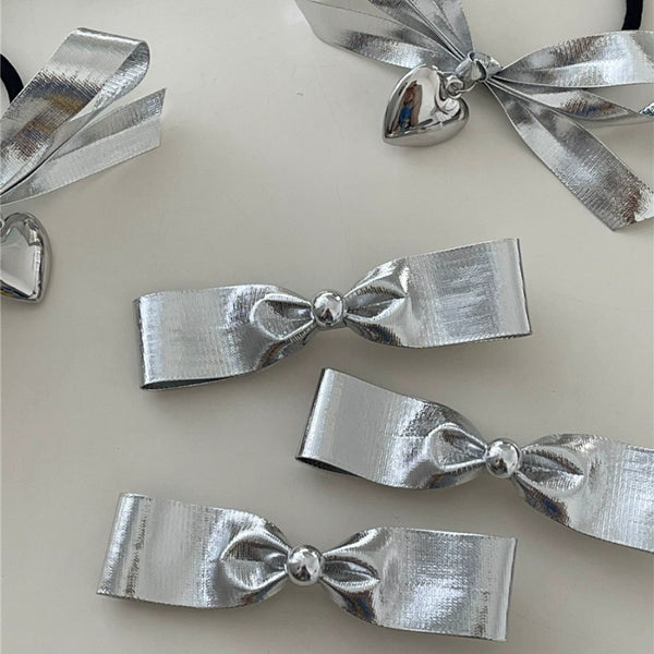 Silver Shiny Surface Bow Heart Temperamental Hair Bandclip All-match Hair Band Hair Accessories