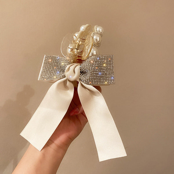 Pearl Hair Grabber Glitter Oversized Bow