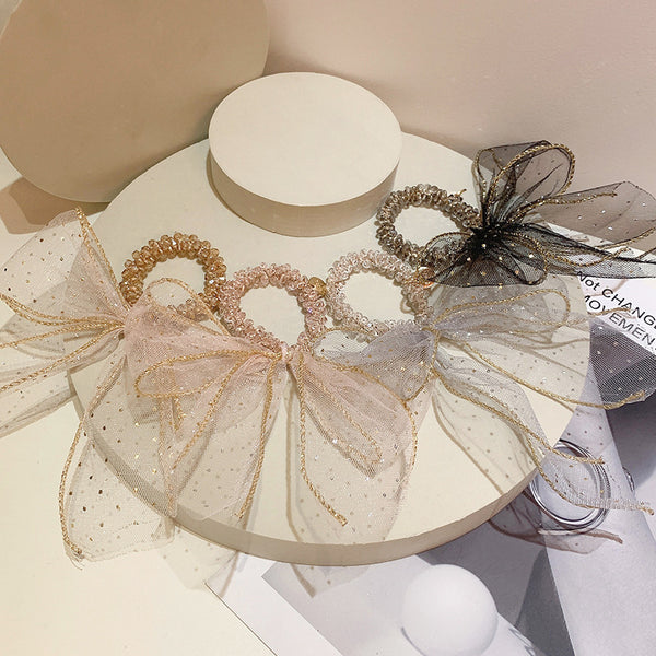 Clear Starry Sequin Gauze Bow Streamer Hair Tie Rope