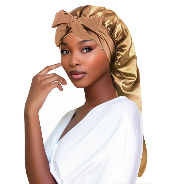 Bow Long Tail Nightcap High Elastic Women's Satin Toupee Long Ribbon Shower Cap