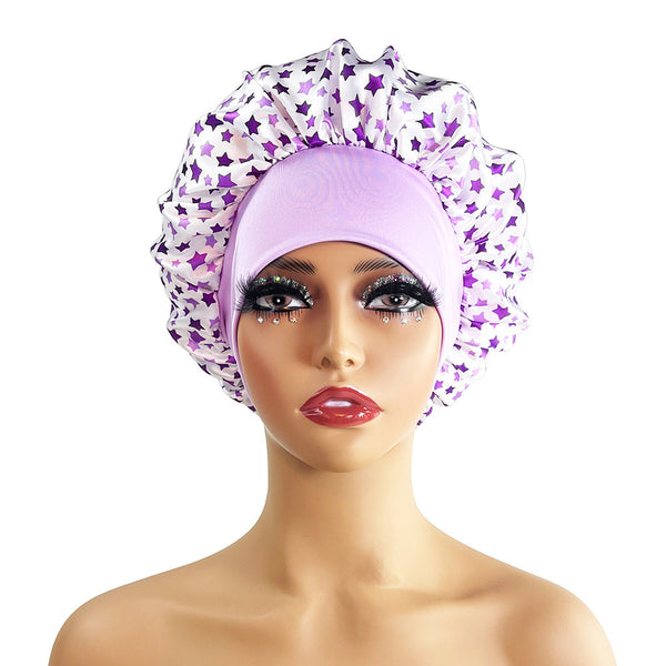 Wide-brimmed Satin Printing Nightcap Beauty Shower Cap Stretch