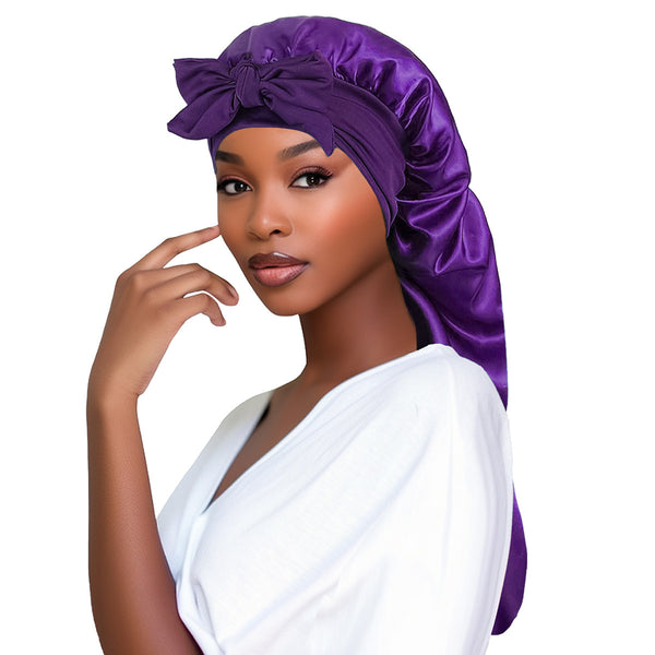 Bow Long Tail Nightcap High Elastic Women's Satin Toupee Long Ribbon Shower Cap