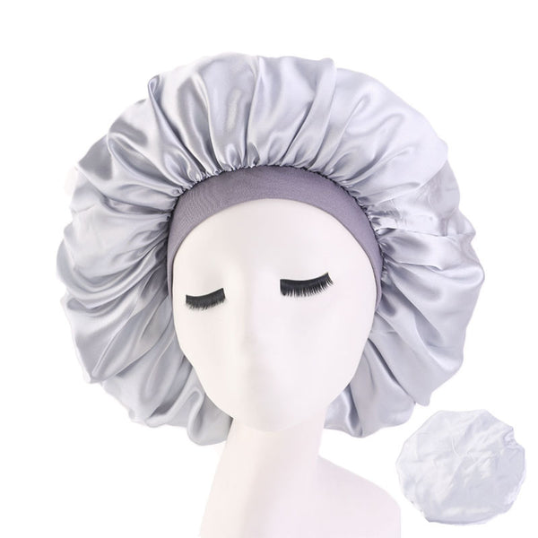 Extra Large Satin Print Nightcap Wide Edge Stretch Round Cap