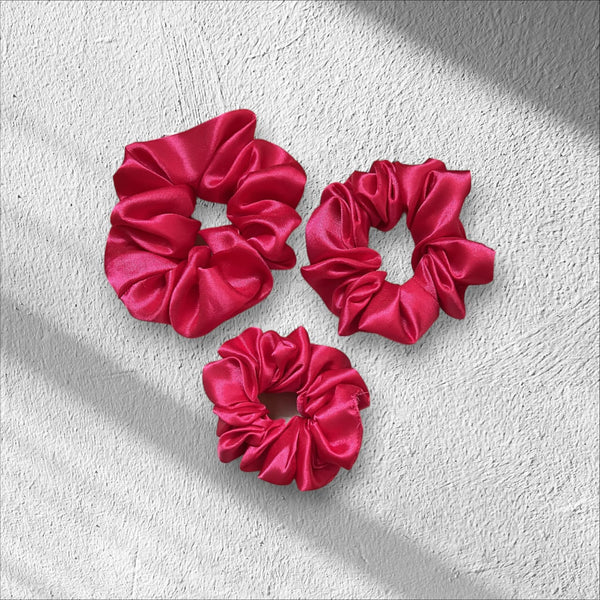 Thamizhiniyal Soft Satin Scrunchies Pink Hair Tie Elastic Hair Bands Pack of 3, Luxury Satin Scrunchies for Women, Girls Anti-Hair-Breakage Hair Ties, Women Hair Accessories, Fluffy Scrunchy Best Gift for Girls, womens, sisters