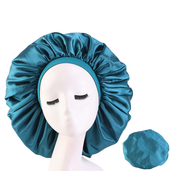 Extra Large Satin Print Nightcap Wide Edge Stretch Round Cap