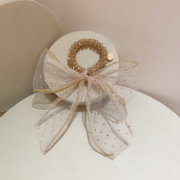 Clear Starry Sequin Gauze Bow Streamer Hair Tie Rope
