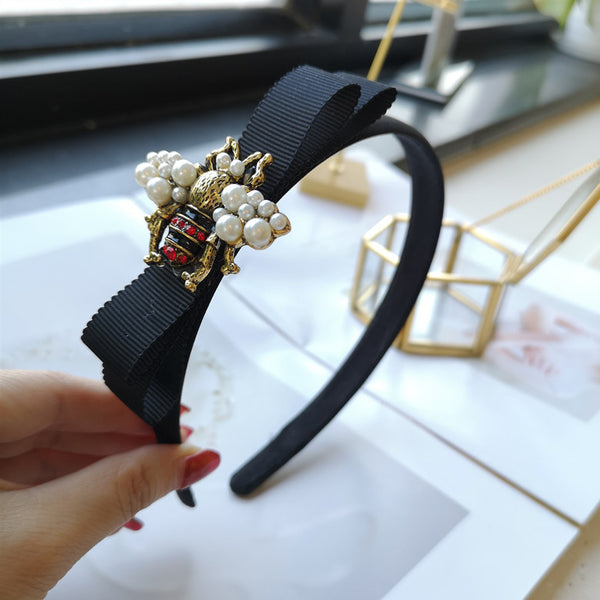 Fabric Bow Hair Band Bee Pearl Hairpin