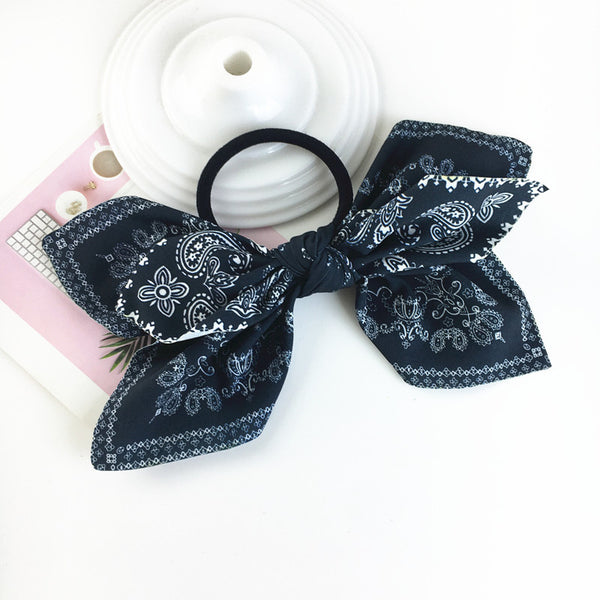 Vintage Printed Bow Hair Rope Women's Hair Tie