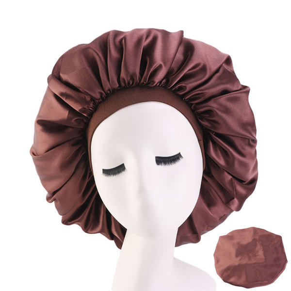 Extra Large Satin Print Nightcap Wide Edge Stretch Round Cap