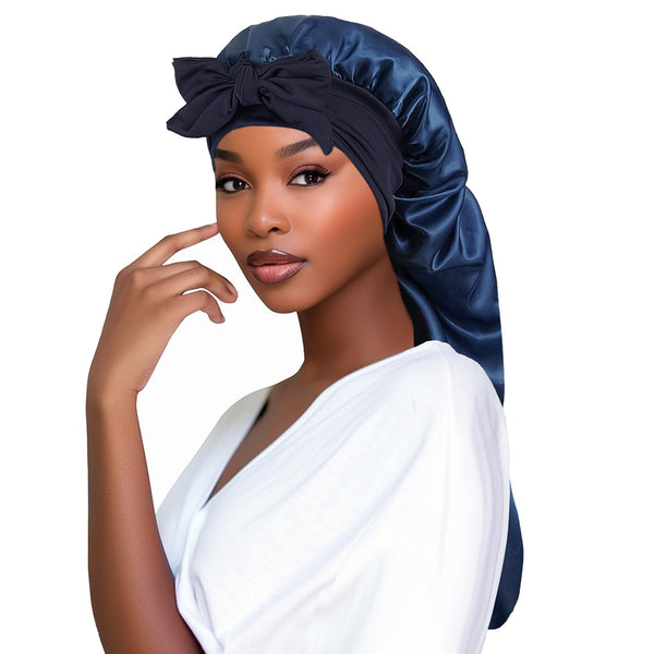 Bow Long Tail Nightcap High Elastic Women's Satin Toupee Long Ribbon Shower Cap