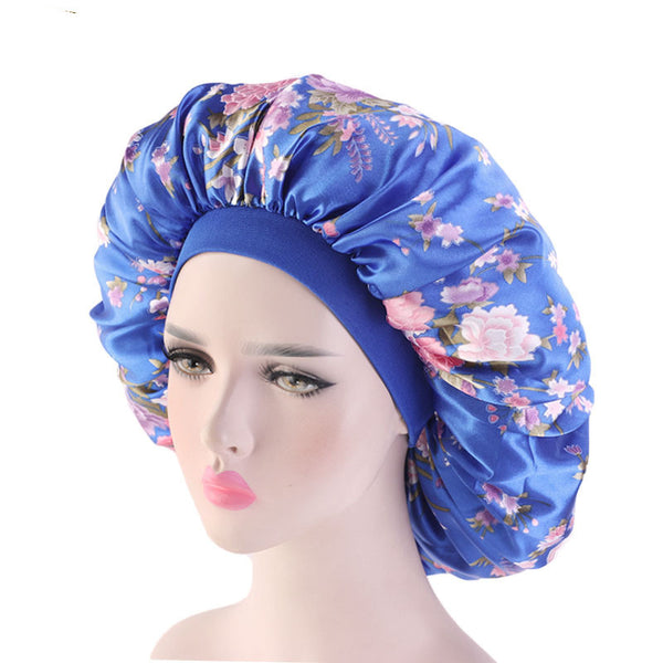 Extra Large Satin Print Nightcap Wide Edge Stretch Round Cap