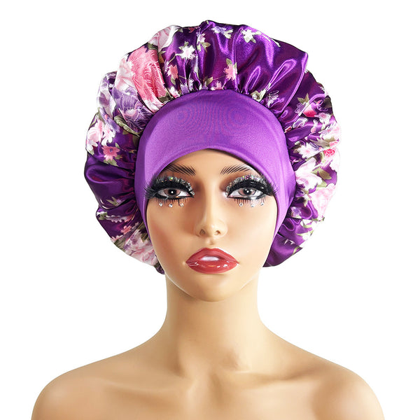 Wide-brimmed Satin Printing Nightcap Beauty Shower Cap Stretch