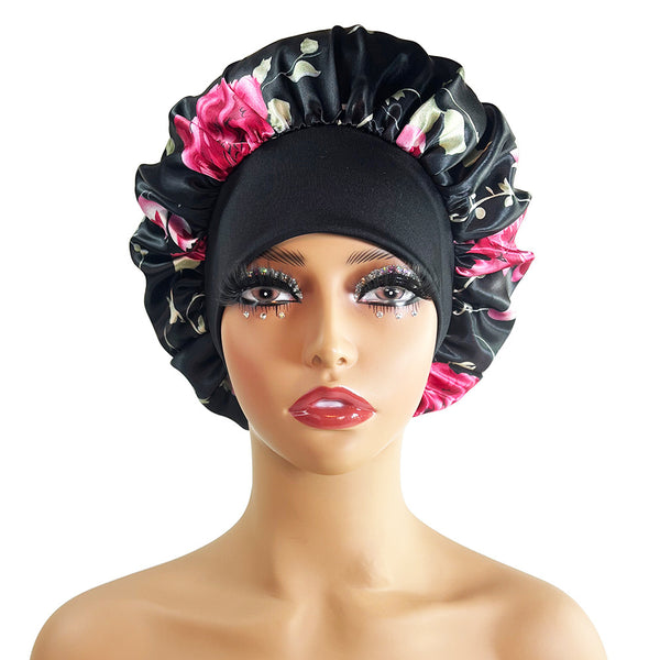 Wide-brimmed Satin Printing Nightcap Beauty Shower Cap Stretch