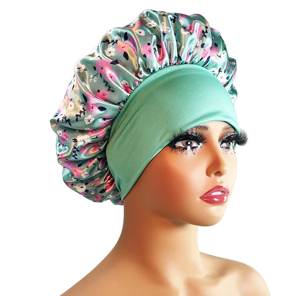 Wide-brimmed Satin Printing Nightcap Beauty Shower Cap Stretch