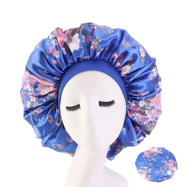 Extra Large Satin Print Nightcap Wide Edge Stretch Round Cap