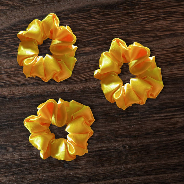 Thamizhiniyal Soft Satin Scrunchies Yellow Hair Tie Elastic Hair Bands Pack of 3, Luxury Satin Scrunchies for Women, Girls Anti-Hair-Breakage Hair Ties, Women Hair Accessories, Fluffy Scrunchy Best Gift for Girls, womens, sisters (Copy)