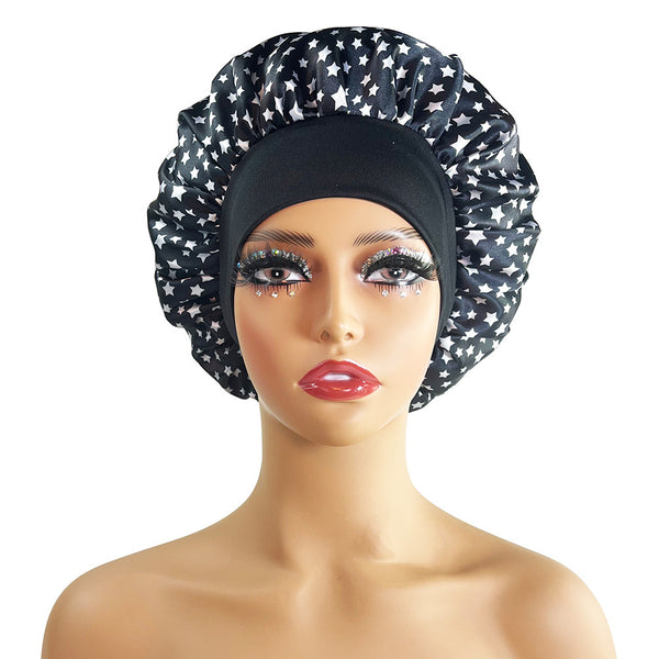 Wide-brimmed Satin Printing Nightcap Beauty Shower Cap Stretch