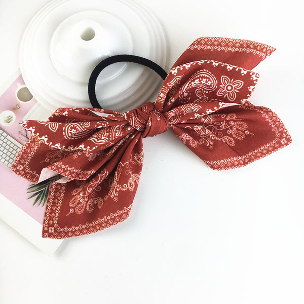 Vintage Printed Bow Hair Rope Women's Hair Tie