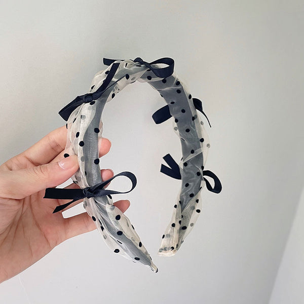 Lace Gauze Chiffon Polka Dot Retro Bow Headband Hair Accessories Women