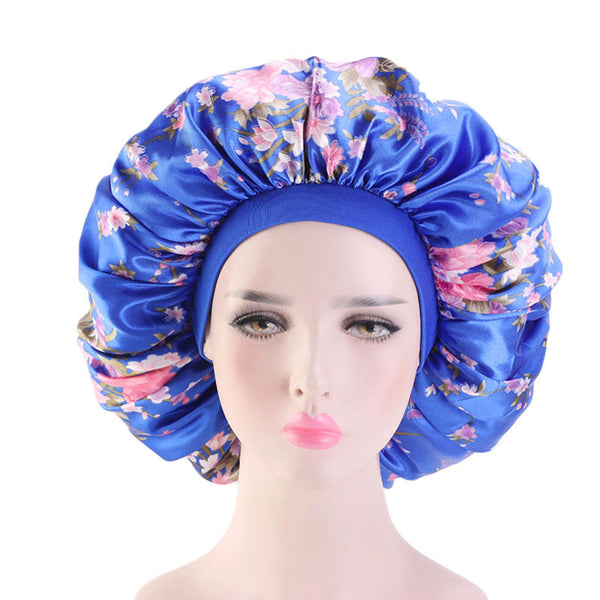 Extra Large Satin Print Nightcap Wide Edge Stretch Round Cap