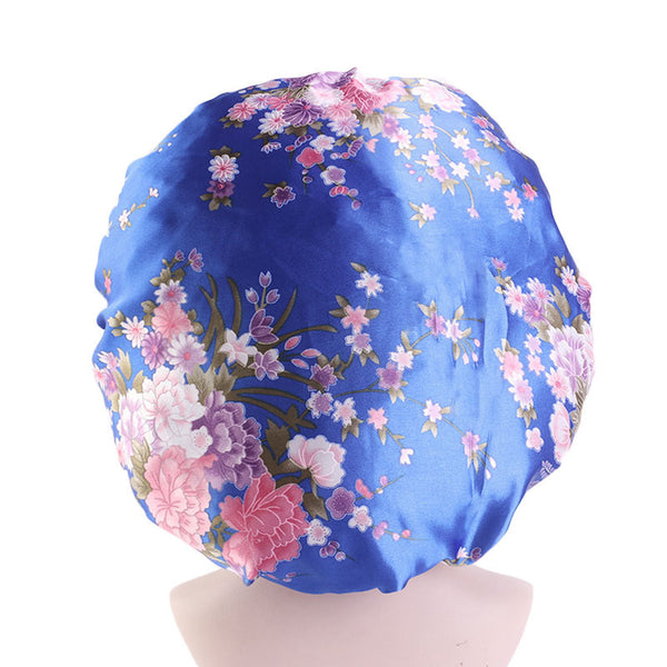 Extra Large Satin Print Nightcap Wide Edge Stretch Round Cap