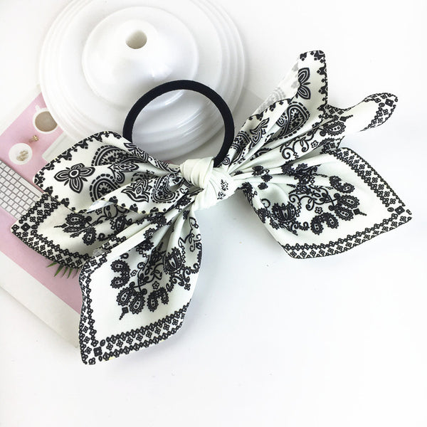 Vintage Printed Bow Hair Rope Women's Hair Tie