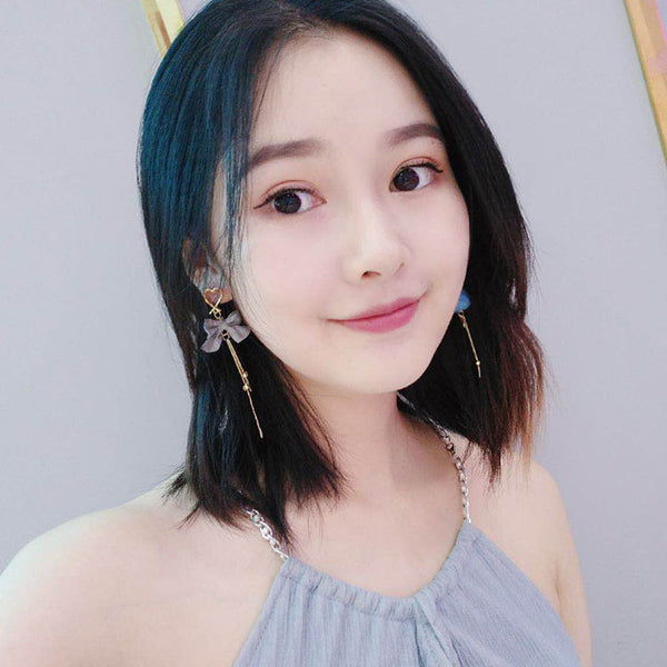 925 silver needle sweet hair ball bow love tassel earrings girl heart ball asymmetric earrings