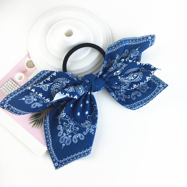 Vintage Printed Bow Hair Rope Women's Hair Tie