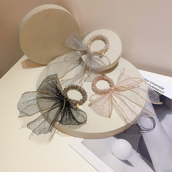 Clear Starry Sequin Gauze Bow Streamer Hair Tie Rope