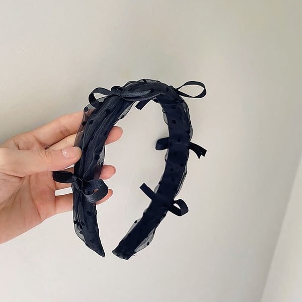 Lace Gauze Chiffon Polka Dot Retro Bow Headband Hair Accessories Women