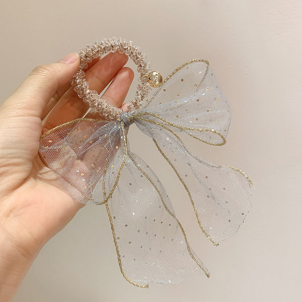 Clear Starry Sequin Gauze Bow Streamer Hair Tie Rope