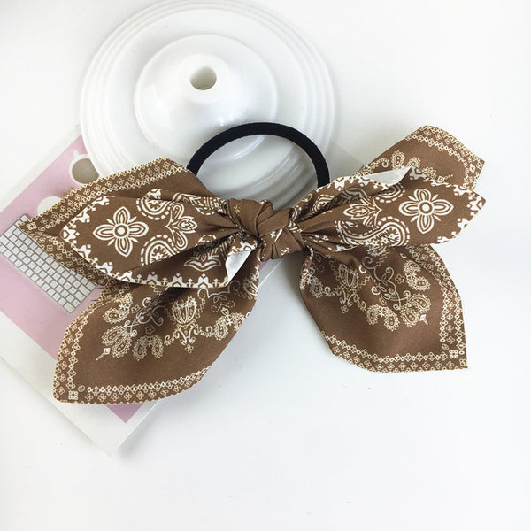 Vintage Printed Bow Hair Rope Women's Hair Tie