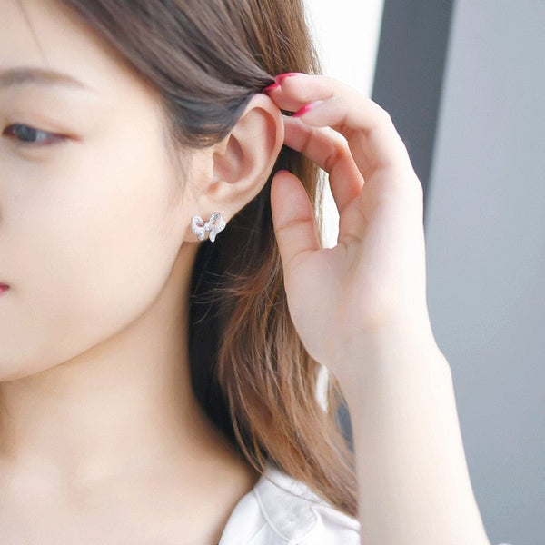 Zircon earrings bow