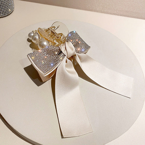 Pearl Hair Grabber Glitter Oversized Bow