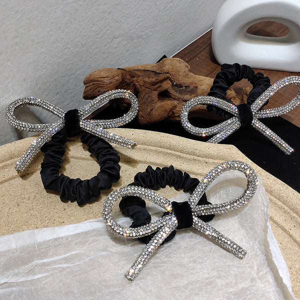 Shiny Diamond-studded Bow Hair Tie