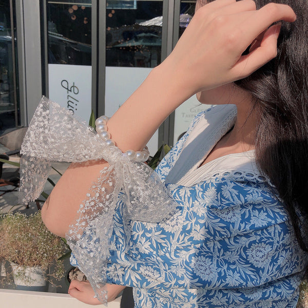 Fairy Lace Bow Pearl Hair Tie