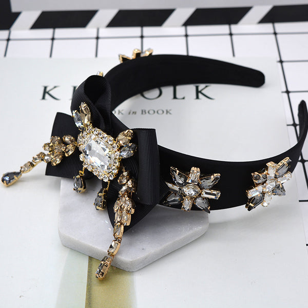 Bow Geometry Set With Large Gemstone Tassel Style Hair Hoop Jewelry
