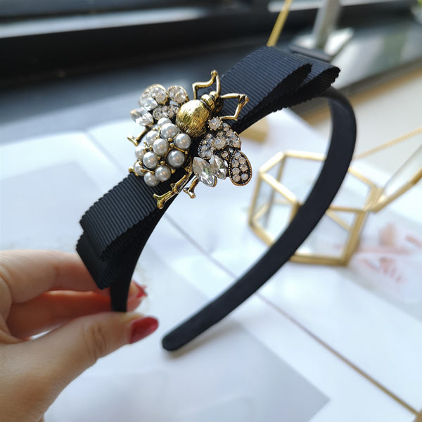 Fabric Bow Hair Band Bee Pearl Hairpin