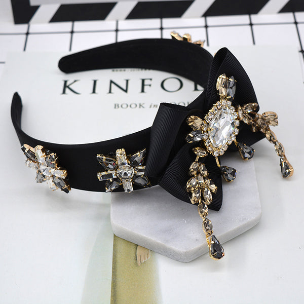Bow Geometry Set With Large Gemstone Tassel Style Hair Hoop Jewelry