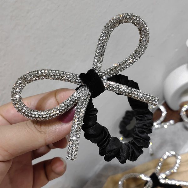 Shiny Diamond-studded Bow Hair Tie