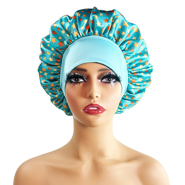 Wide-brimmed Satin Printing Nightcap Beauty Shower Cap Stretch