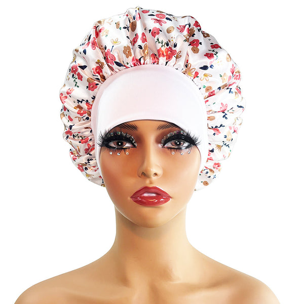 Wide-brimmed Satin Printing Nightcap Beauty Shower Cap Stretch